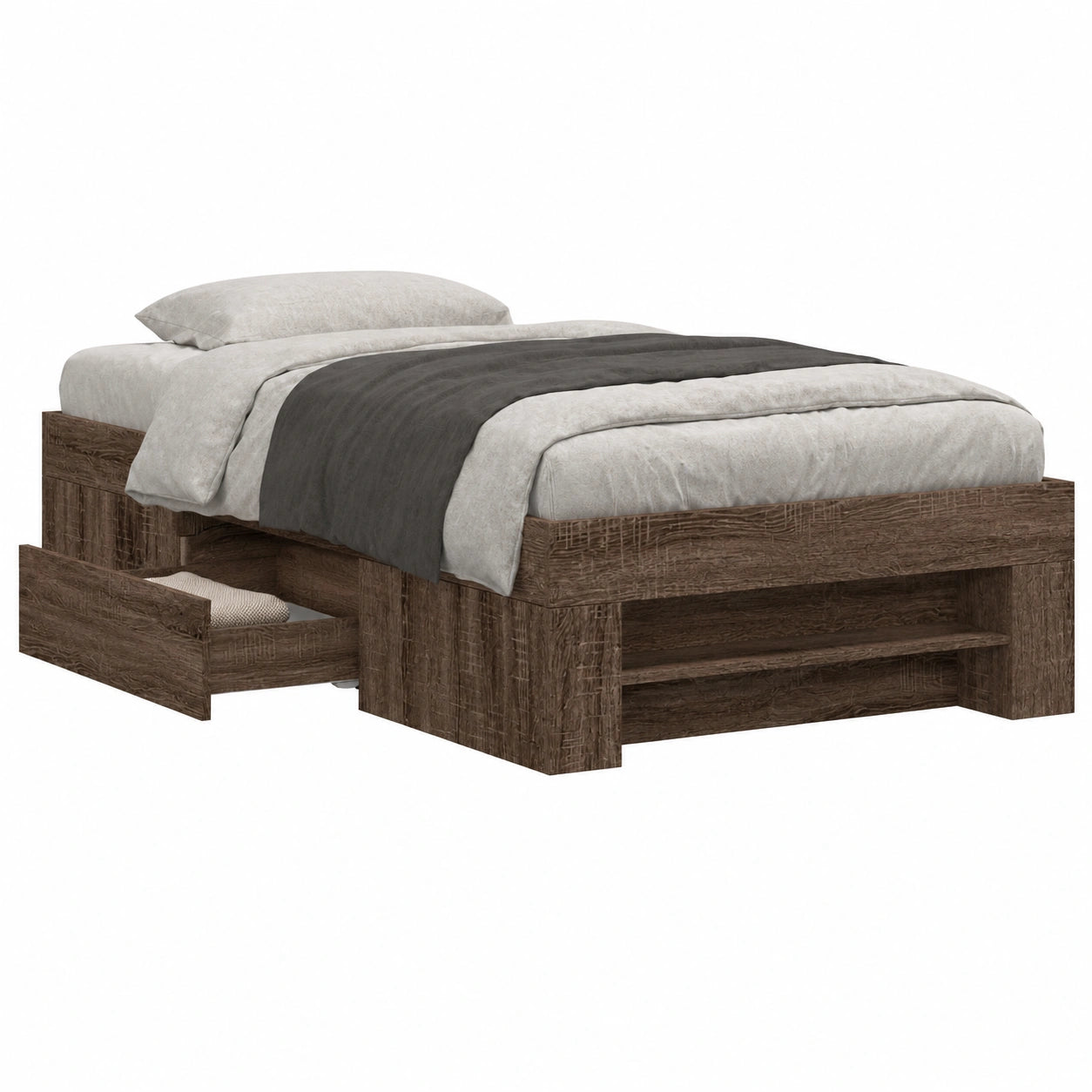 Gecheer Estructura de Cama Individual de Roble, 90 x 200 cm, Diseño Moderno