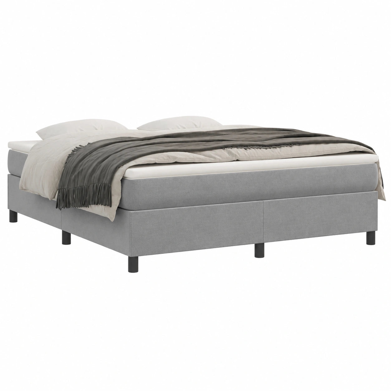Cama Homgoday de Terciopelo Gris Claro 160x200 cm con Somier y Colchón