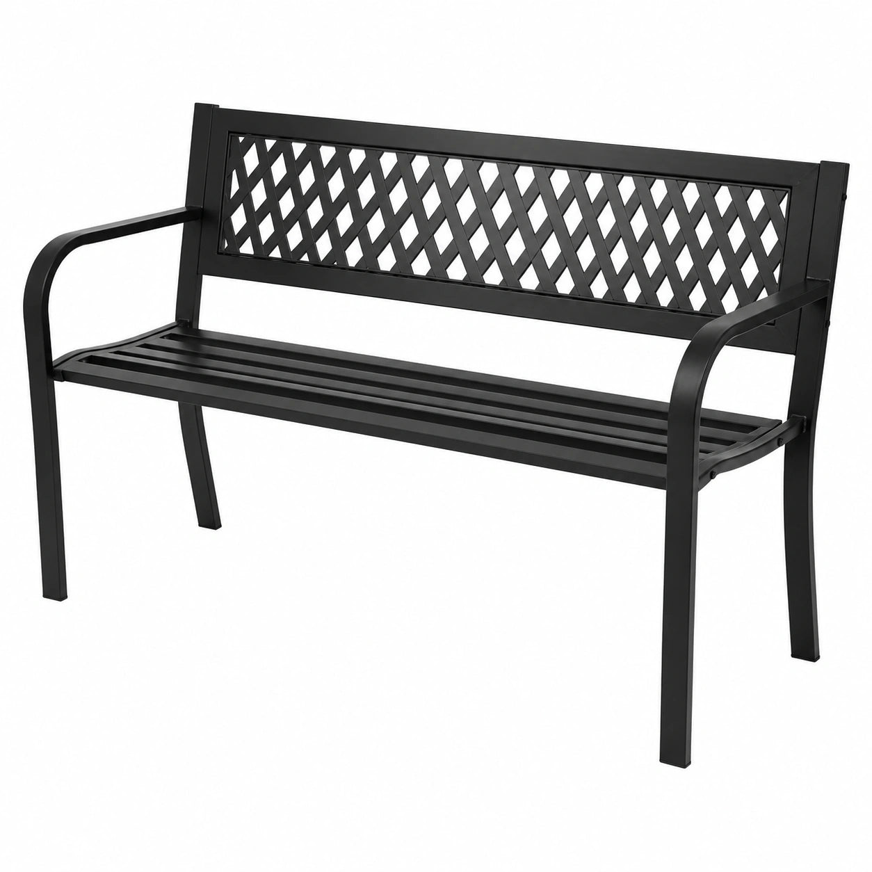 Banco de Jardín Negro con Respaldo de Acero y PVC 118x50x75 cm para Patio