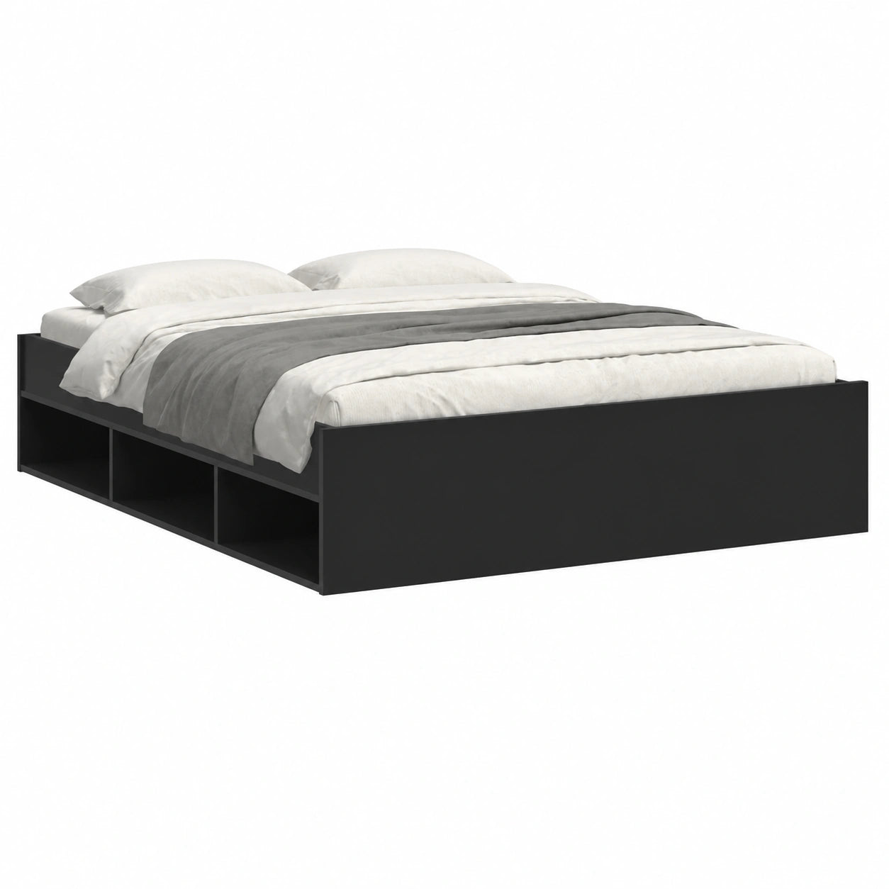 Cama de Madera Negra 160x200 cm para Dormitorio Moderno