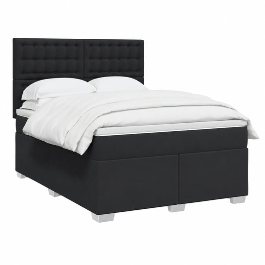 Cama de Piel Sintética Negra 140x190 cm con Somier Clásico Elegante