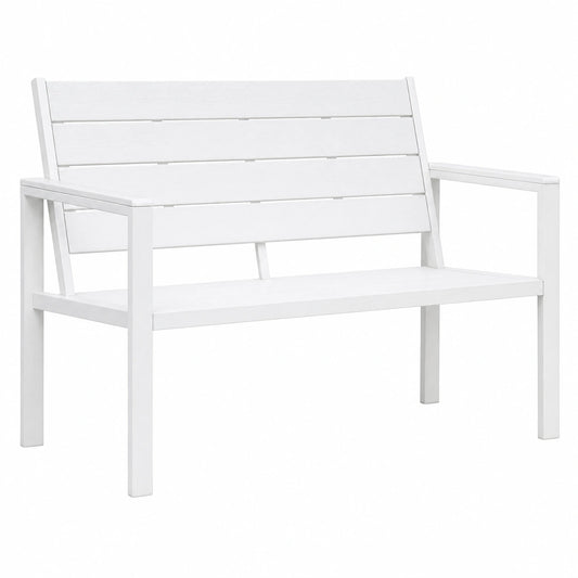 Banco de Jardín Exterior de HDPE Blanco con Acabado de Madera