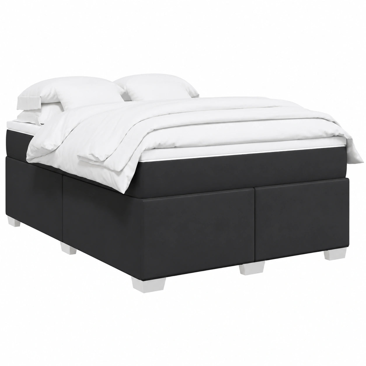 Cama Moderna de Piel Sintética Negra con Colchón 160x200 cm