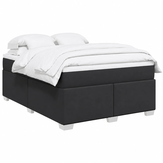 Cama Moderna de Piel Sintética Negra con Colchón 160x200 cm