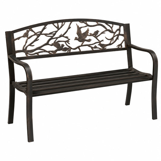 Banco de Jardín de Metal para 2-3 Personas, Diseño Clásico, Ideal para Terraza y Patio, 127x52x86 cm, Color Bronce