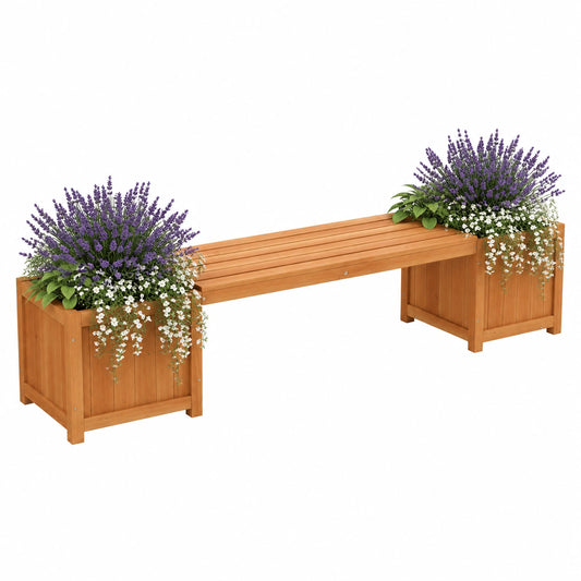 Banco de Jardín 2 en 1 con Maceteros Incorporados de Madera