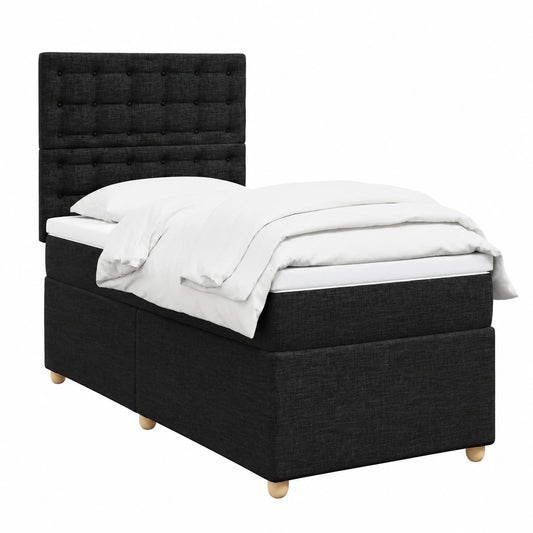 Cama Individual Moderna con Somier y Colchón de Tela Negro, 100x200 cm