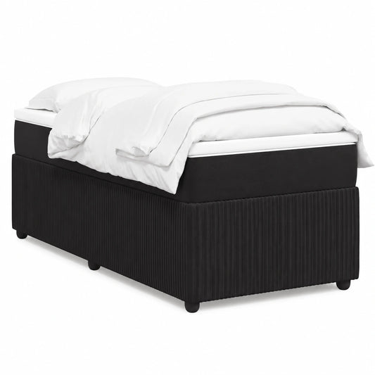 Cama Individual de Terciopelo Negro 100x200 cm con Somier Clásico