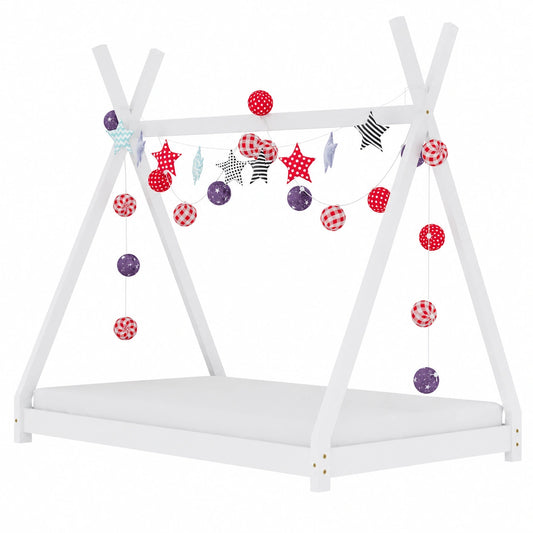 Cama Infantil Blanca de Pino Macizo 90x200 cm para Dormitorio