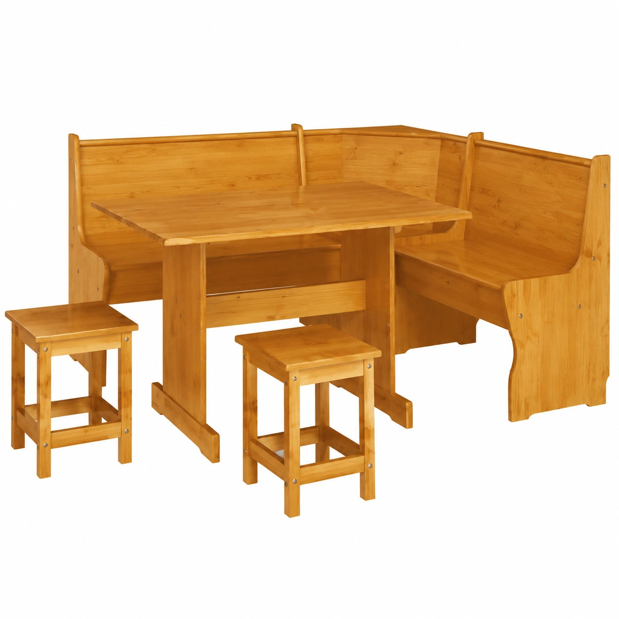 Conjunto de Rincón Madera de Pino con Mesa y Taburetes, Color Miel, Bancos Ajustables