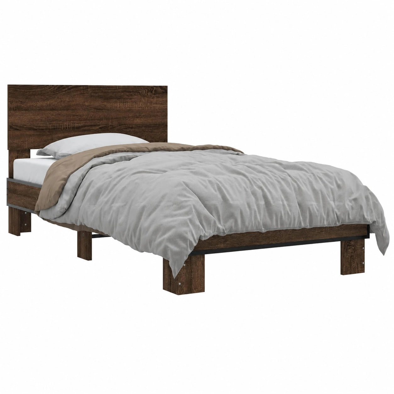 Estructura de Cama de Roble y Metal 90x200 cm para Salón - Homgoday