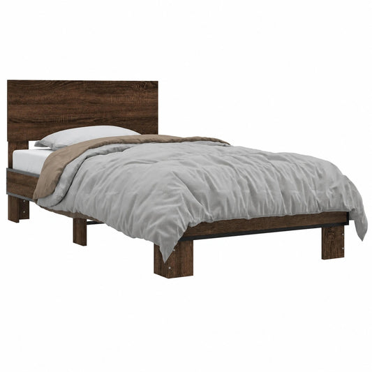 Estructura de Cama de Roble y Metal 90x200 cm para Salón - Homgoday