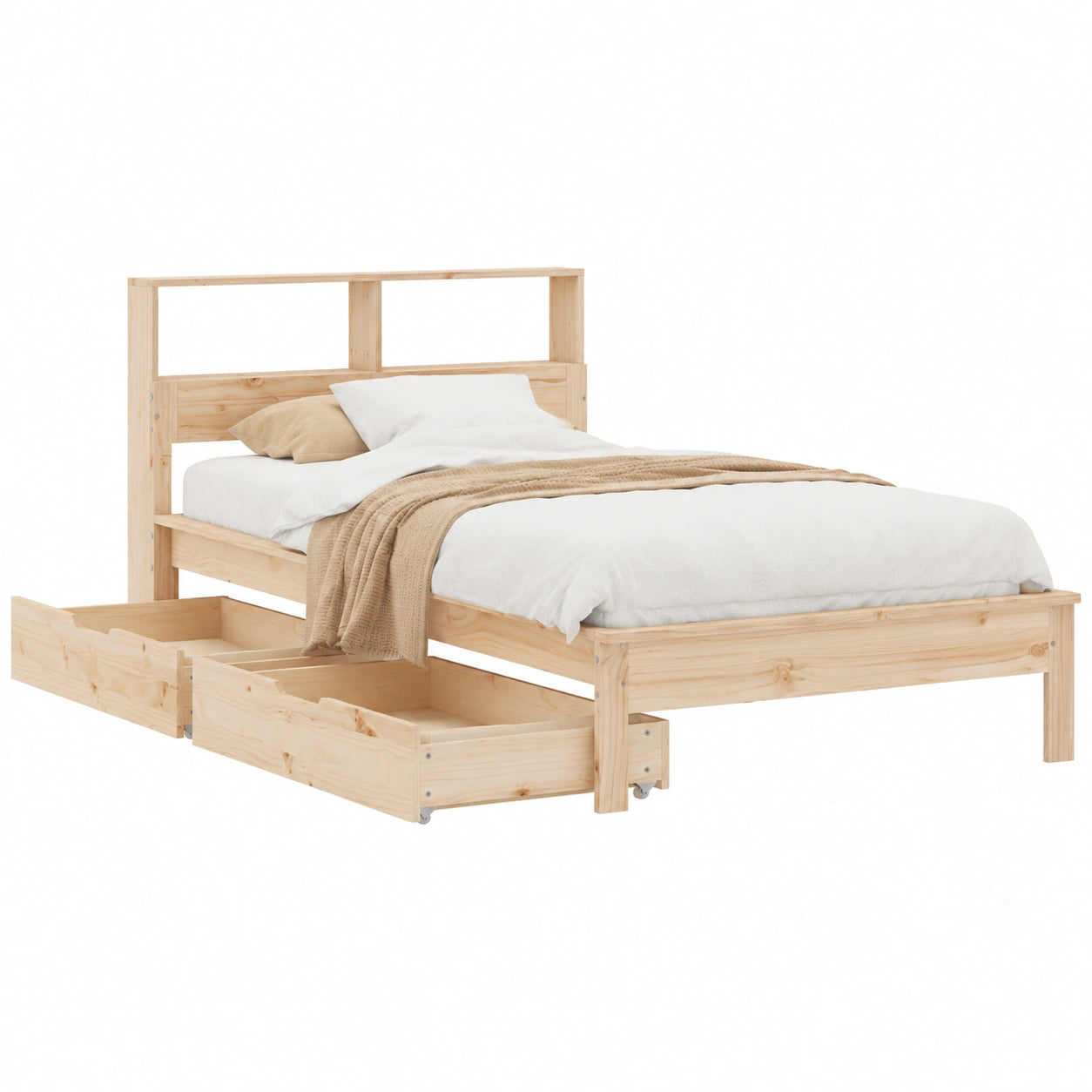 Estructura de Cama Gecheer con Librería de Pino 75x190cm