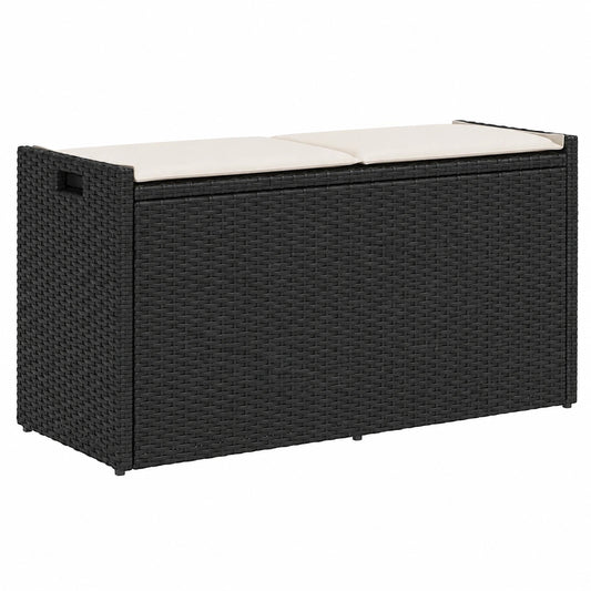 Banco de Almacenamiento Jardín con Cojín, Ratán Sintético Negro, 100 cm