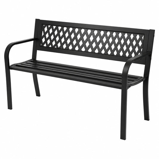 Banco de Jardín Negro con Respaldo de Acero y PVC 118x50x75 cm para Patio