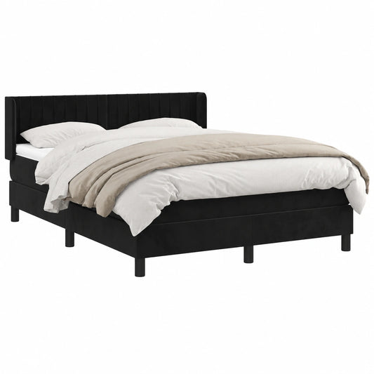 Cama de Terciopelo Negro 140x190 cm con Colchón y Somier Clásico