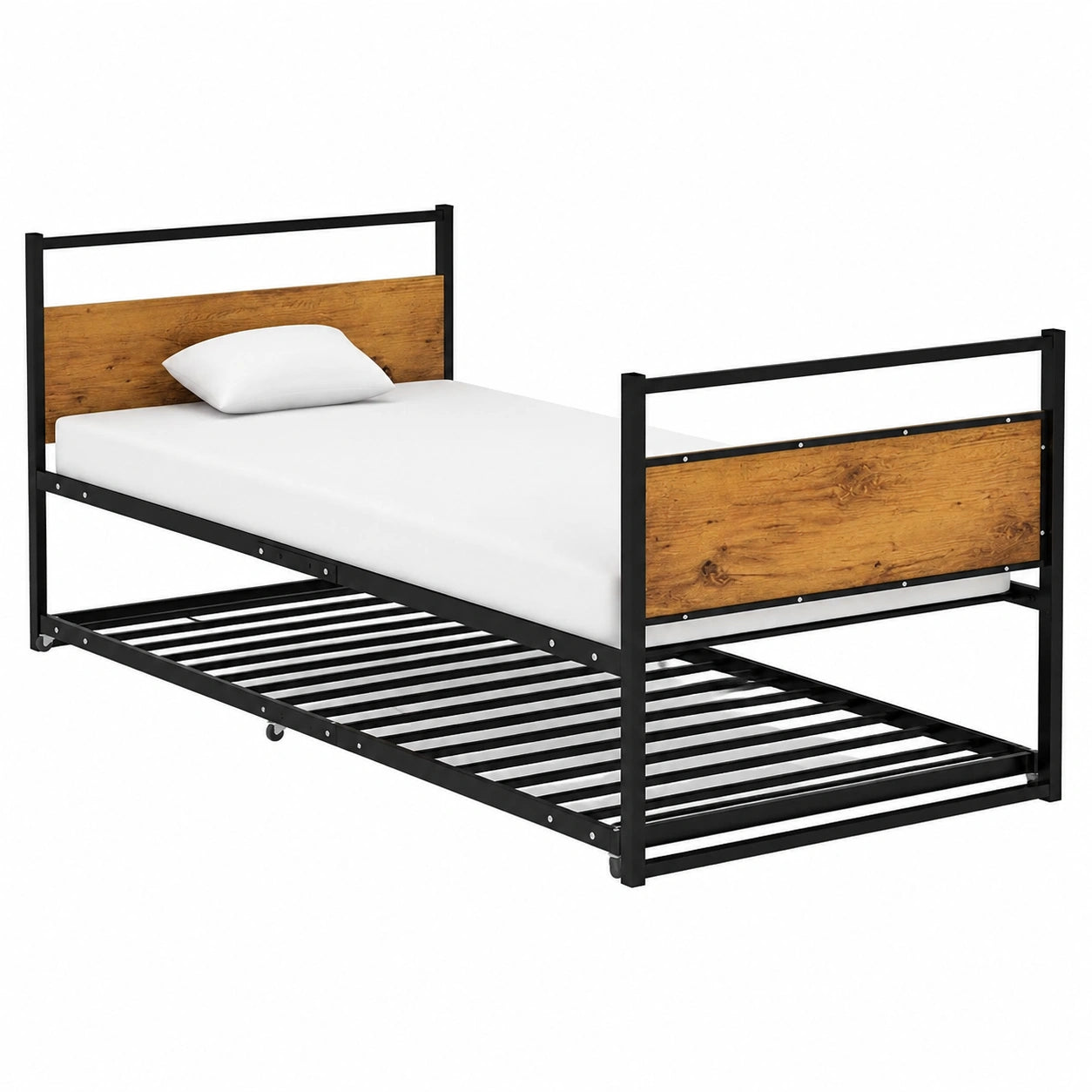 Cama Homgoday Extensible de Metal Negro 90x200 cm con Somier