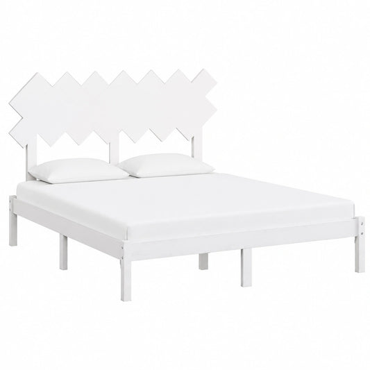 Homgoday Cama Doble 140x190 cm Madera Maciza Blanca con Lamas