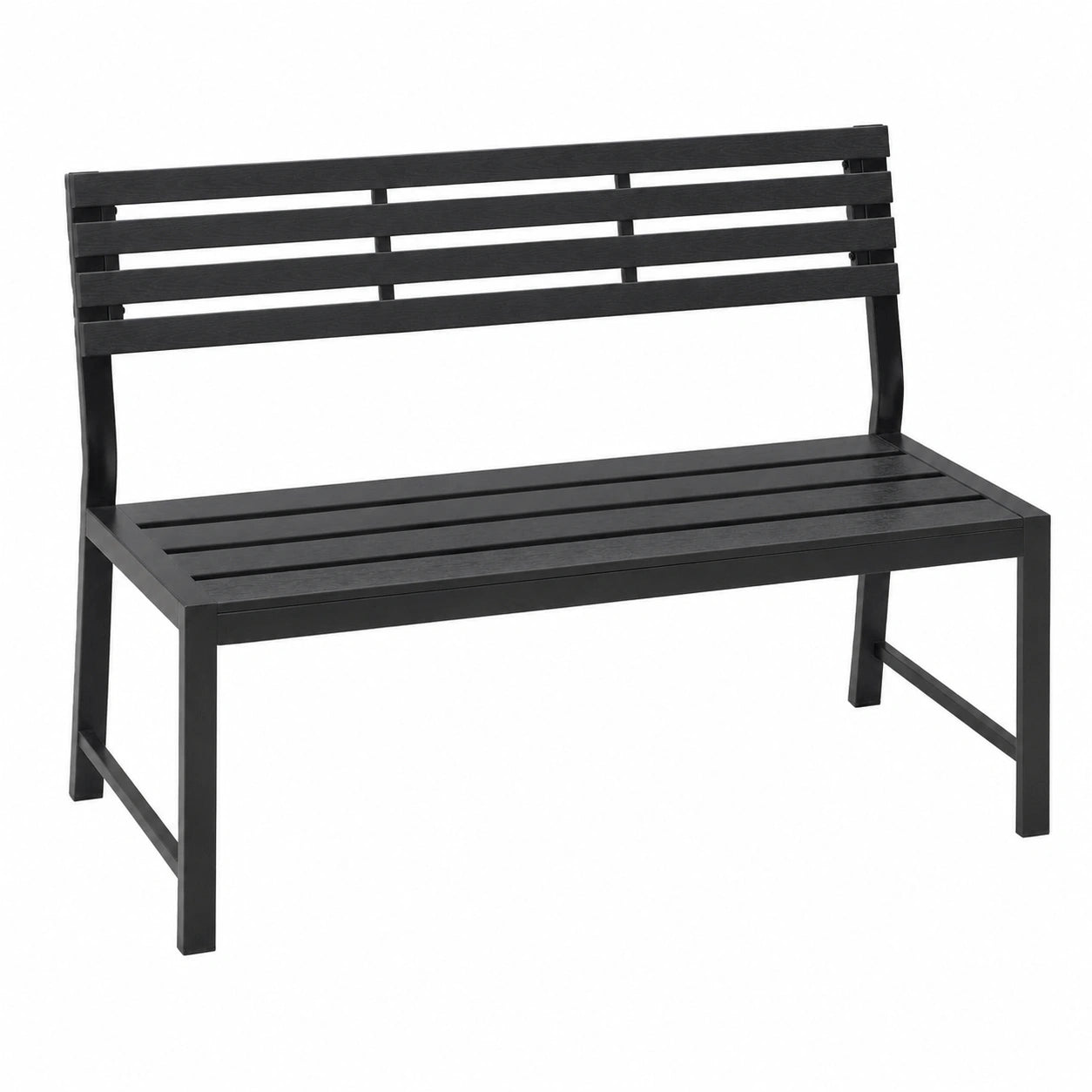 Banco de Jardín Exterior 2-3 Plazas, Estructura de Metal Resistente a la Intemperie, Capacidad 280 kg, Negro, 115x55x85 cm