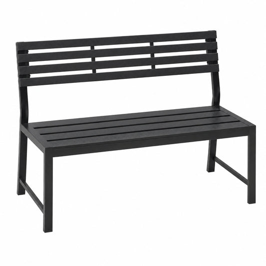 Banco de Jardín Exterior 2-3 Plazas, Estructura de Metal Resistente a la Intemperie, Capacidad 280 kg, Negro, 115x55x85 cm