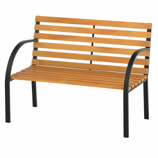 Banco de Jardín de Madera para 2 Personas con Estructura de Acero, Color Natural y Negro
